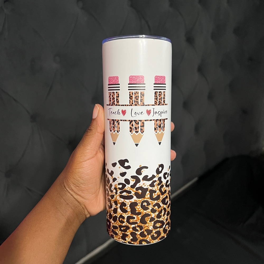 Teacher Leopard Print Tumbler with Inspirational Message